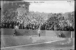 Bleacher seats at the Baker Bowl.