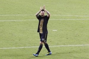 Danny Califf applauds the crowd