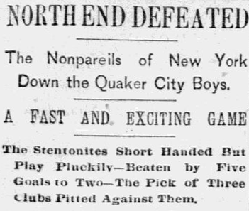 North End defeated in New York 2-23-1891