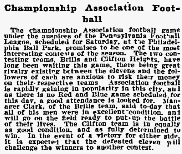 Soccer at Philadelphia Base Ball Park. Philadelphia Inquirer, November 18, 1898