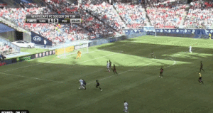 White and Marquez don't communicate, leaving White guarding nobody and creating a chance off a simple cross. Click to play.