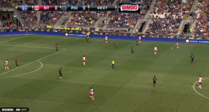 With Carroll already pressing, Pfeffer should have held the center. Instead he pressed and left the hole you see above. 