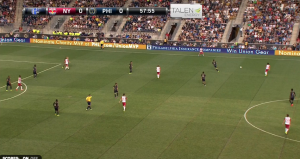 Philly pressing but keeping a deep line after NYRB cycled the ball back out. 