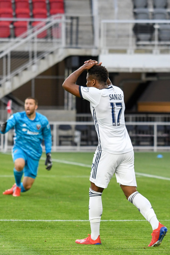 Santos can't belive the Union missed the chance to get a goal.